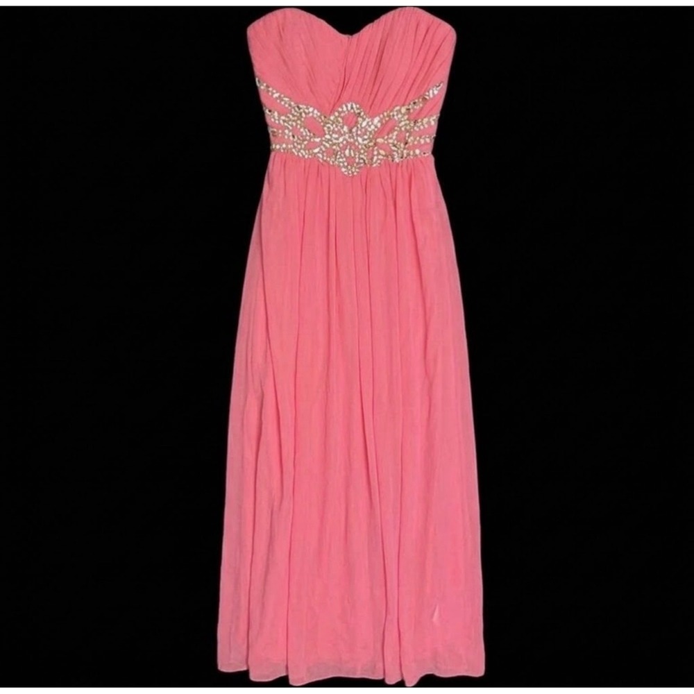 Y2K Embellished Coral Strapless Beaded Rhinestone Prom Formal Gown Hoco s1 dress